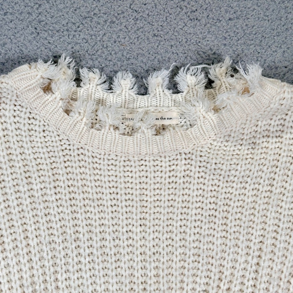 Cropped Sweater Cream Knit Oversized Frayed Women's‎ M/L Grunge Thrashed Event - Picture 8 of 16